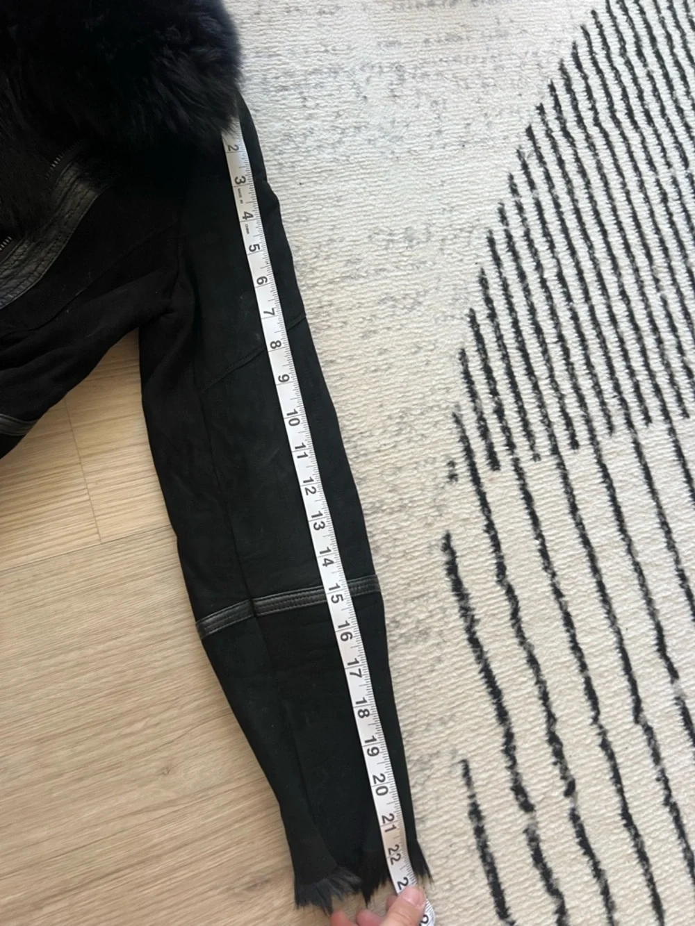 Black Real Suede Lamb Leather w Fox Fur Collar Moto Jacket XS - Picture 15 of 15